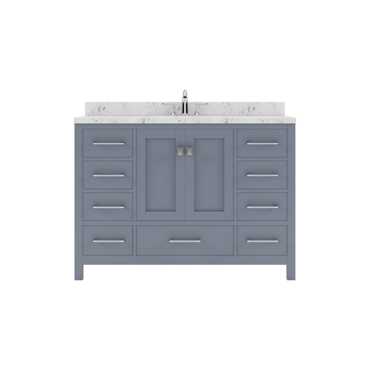 Virtu USA Caroline Avenue 48" Single Bath Vanity with White Quartz Top and Round Sink with Polished Chrome Faucet with Matching Mirror