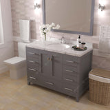 Virtu USA Caroline Avenue 48" Single Bath Vanity with White Quartz Top and Round Sink with Polished Chrome Faucet with Matching Mirror