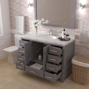 Virtu USA Caroline Avenue 48" Single Bath Vanity with White Quartz Top and Round Sink with Matching Mirror
