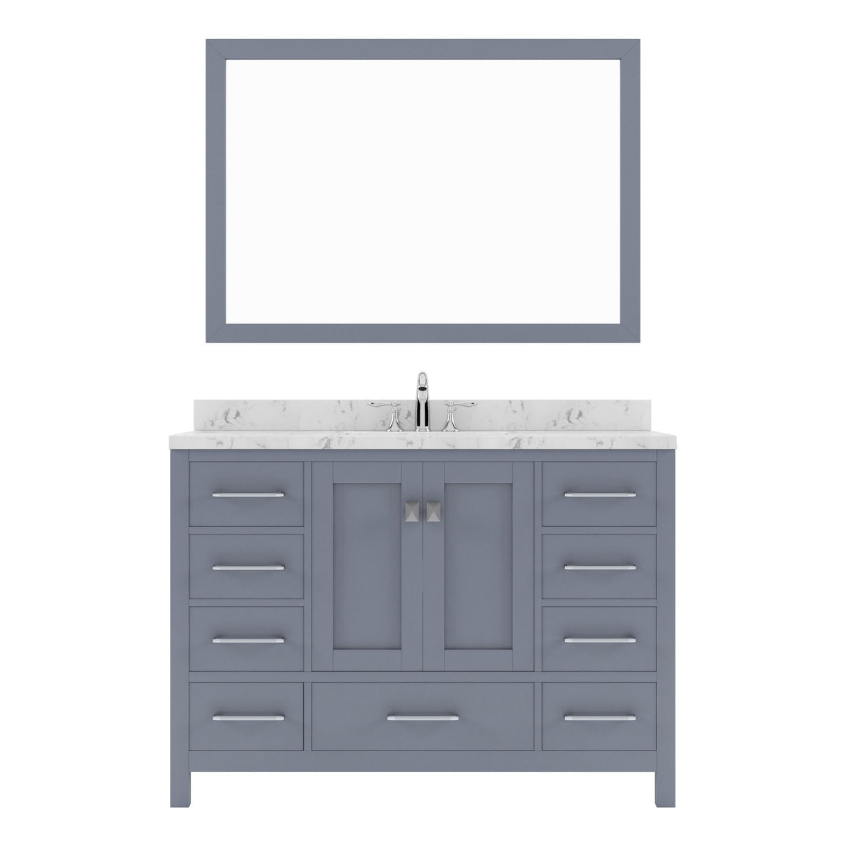 Virtu USA Caroline Avenue 48" Single Bath Vanity with White Quartz Top and Round Sink with Brushed Nickel Faucet with Matching Mirror - Luxe Bathroom Vanities