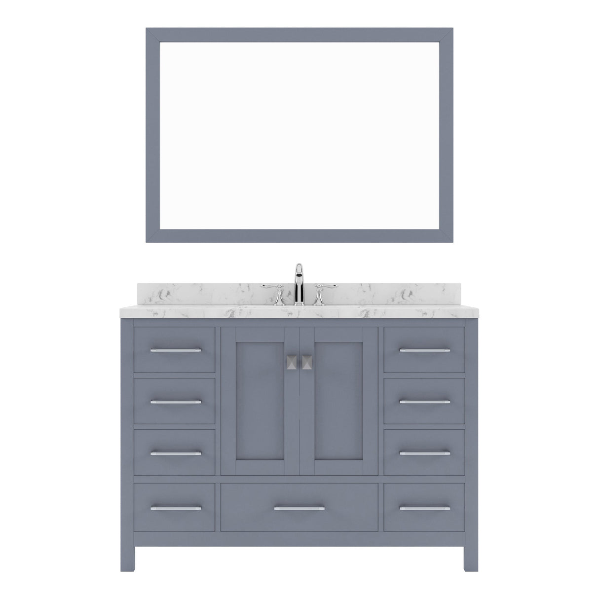 Virtu USA Caroline Avenue 48" Single Bath Vanity with White Quartz Top and Round Sink with Polished Chrome Faucet with Matching Mirror - Luxe Bathroom Vanities