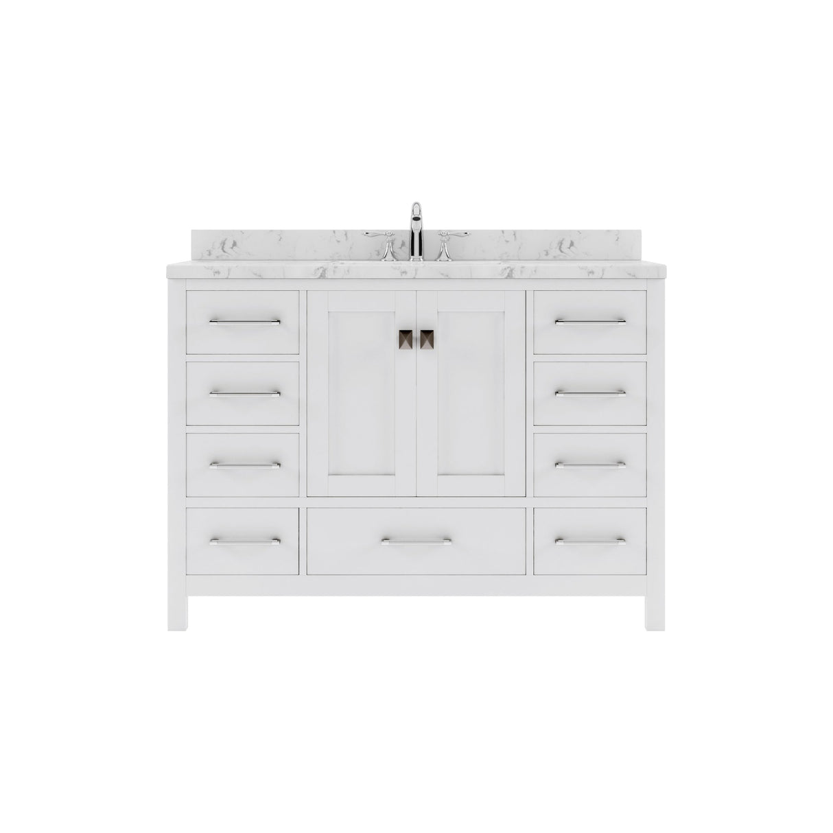 Virtu USA Caroline Avenue 48" Single Bath Vanity with White Quartz Top and Round Sink with Polished Chrome Faucet with Matching Mirror