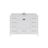 Virtu USA Caroline Avenue 48" Single Bath Vanity with White Quartz Top and Round Sink with Polished Chrome Faucet with Matching Mirror