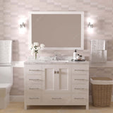 Virtu USA Caroline Avenue 48" Single Bath Vanity with White Quartz Top and Round Sink with Polished Chrome Faucet with Matching Mirror