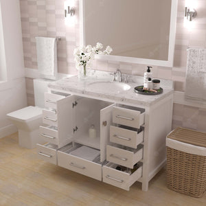 Virtu USA Caroline Avenue 48" Single Bath Vanity with White Quartz Top and Round Sink with Matching Mirror