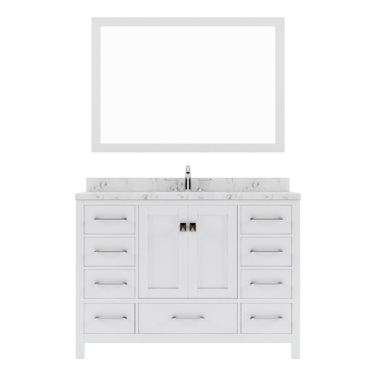 Virtu USA Caroline Avenue 48" Single Bath Vanity with White Quartz Top and Round Sink with Polished Chrome Faucet with Matching Mirror - Luxe Bathroom Vanities