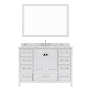 Virtu USA Caroline Avenue 48" Single Bath Vanity with White Quartz Top and Round Sink with Polished Chrome Faucet with Matching Mirror - Luxe Bathroom Vanities