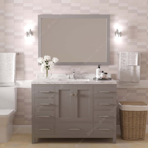 Virtu USA Caroline Avenue 48" Single Bath Vanity with White Quartz Top and Square Sink with Matching Mirror