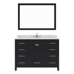 Virtu USA Caroline Avenue 48" Single Bath Vanity with White Quartz Top and Square Sink with Brushed Nickel Faucet with Matching Mirror - Luxe Bathroom Vanities