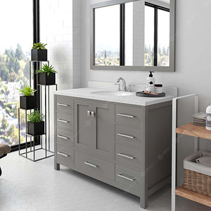 Virtu USA Caroline Avenue 48" Single Bath Vanity with Dazzle White Quartz Top and Round Sink with Brushed Nickel Faucet with Matching Mirror