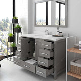 Virtu USA Caroline Avenue 48" Single Bath Vanity with Dazzle White Quartz Top and Round Sink with Brushed Nickel Faucet with Matching Mirror