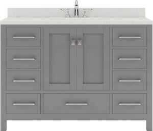 Virtu USA Caroline Avenue 48" Single Bath Vanity with Dazzle White Quartz Top and Round Sink with Polished Chrome Faucet with Matching Mirror
