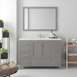 Virtu USA Caroline Avenue 48" Single Bath Vanity with Dazzle White Quartz Top and Round Sink with Polished Chrome Faucet with Matching Mirror