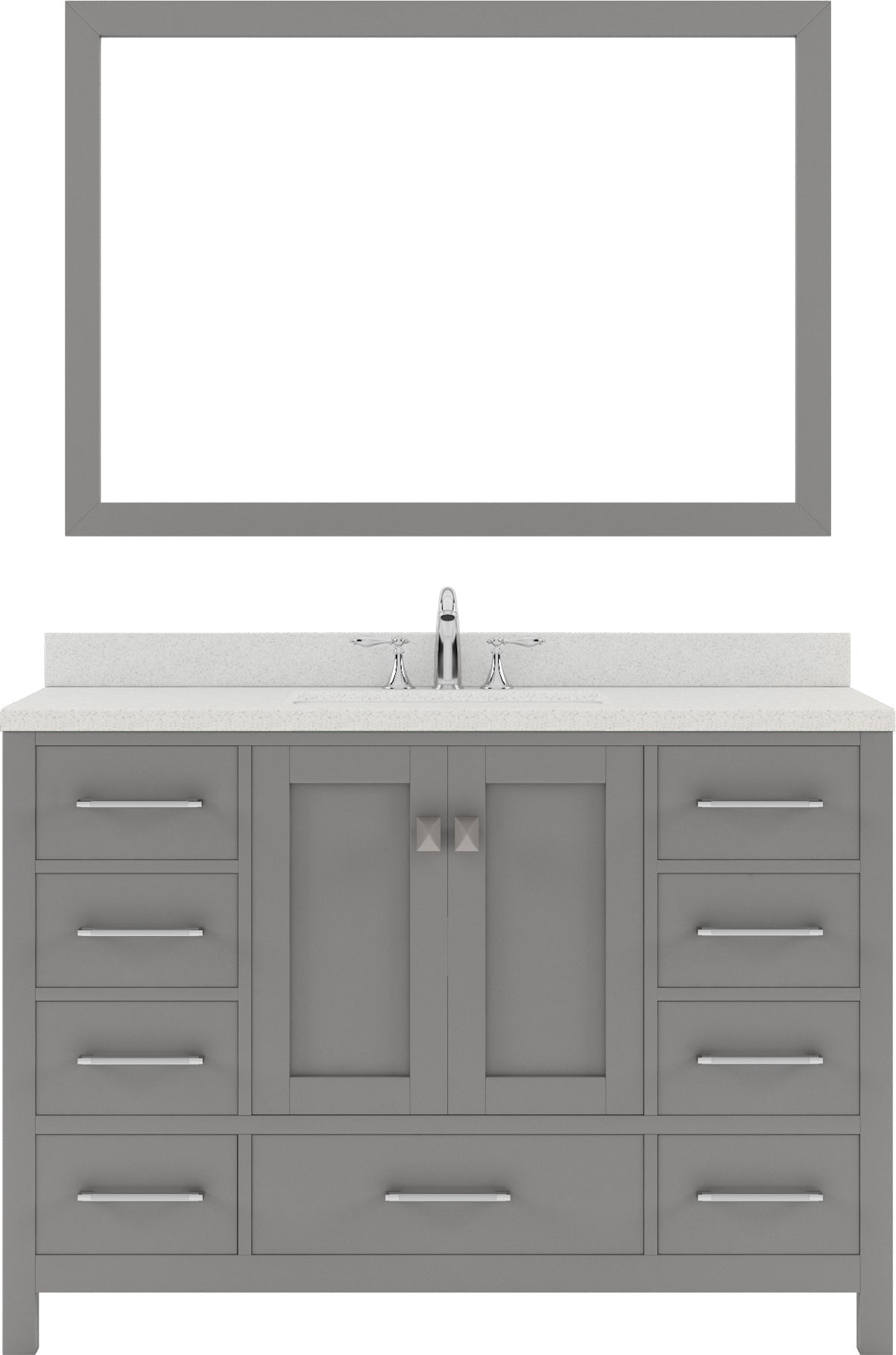 Virtu USA Caroline Avenue 48" Single Bath Vanity in White with White Quartz Top and Round Sink with Polished Chrome Faucet with Matching Mirror - Luxe Bathroom Vanities