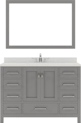 Virtu USA Caroline Avenue 48" Single Bath Vanity in White with White Quartz Top and Round Sink with Polished Chrome Faucet with Matching Mirror - Luxe Bathroom Vanities