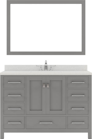 Virtu USA Caroline Avenue 48" Single Bath Vanity in White with White Quartz Top and Round Sink with Polished Chrome Faucet with Matching Mirror - Luxe Bathroom Vanities