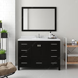 Virtu USA Caroline Avenue 48" Single Bath Vanity with Dazzle White Quartz Top and Round Sink with Brushed Nickel Faucet with Matching Mirror
