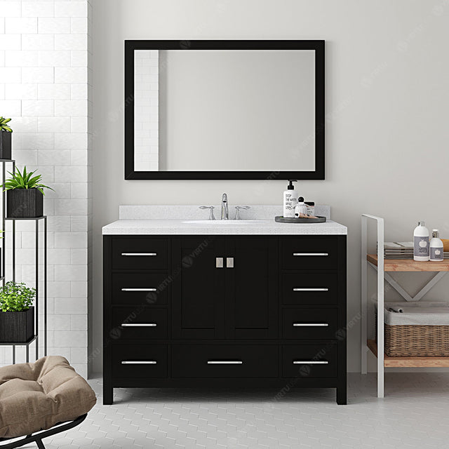 Virtu USA Caroline Avenue 48" Single Bath Vanity with Dazzle White Quartz Top and Round Sink with Matching Mirror