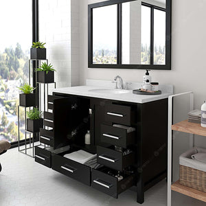 Virtu USA Caroline Avenue 48" Single Bath Vanity with Dazzle White Quartz Top and Round Sink with Matching Mirror