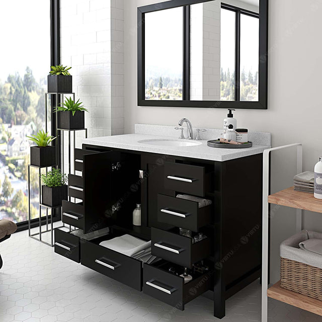 Virtu USA Caroline Avenue 48" Single Bath Vanity with Dazzle White Quartz Top and Round Sink with Matching Mirror