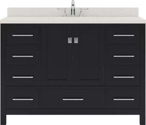Virtu USA Caroline Avenue 48" Single Bath Vanity with Dazzle White Quartz Top and Round Sink with Polished Chrome Faucet with Matching Mirror