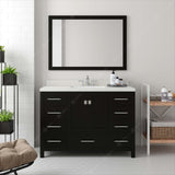 Virtu USA Caroline Avenue 48" Single Bath Vanity with Dazzle White Quartz Top and Round Sink with Polished Chrome Faucet with Matching Mirror