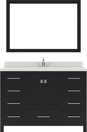 Virtu USA Caroline Avenue 48" Single Bath Vanity in White with White Quartz Top and Round Sink with Polished Chrome Faucet with Matching Mirror - Luxe Bathroom Vanities