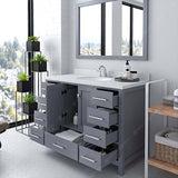 Virtu USA Caroline Avenue 48" Single Bath Vanity with Dazzle White Quartz Top and Round Sink with Brushed Nickel Faucet with Matching Mirror