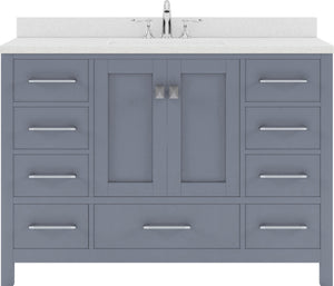 Virtu USA Caroline Avenue 48" Single Bath Vanity with Dazzle White Quartz Top and Round Sink with Polished Chrome Faucet with Matching Mirror