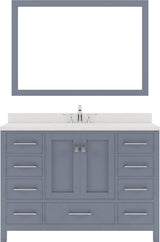 Virtu USA Caroline Avenue 48" Single Bath Vanity in White with White Quartz Top and Round Sink with Polished Chrome Faucet with Matching Mirror - Luxe Bathroom Vanities