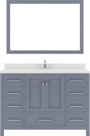 Virtu USA Caroline Avenue 48" Single Bath Vanity in White with White Quartz Top and Round Sink with Polished Chrome Faucet with Matching Mirror - Luxe Bathroom Vanities