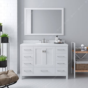 Virtu USA Caroline Avenue 48" Single Bath Vanity with Dazzle White Quartz Top and Round Sink with Brushed Nickel Faucet with Matching Mirror