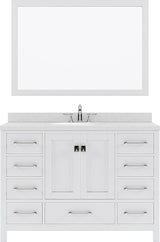 Virtu USA Caroline Avenue 48" Single Bath Vanity with Dazzle White Top and Round Sink with Brushed Nickel Faucet and Mirror - Luxe Bathroom Vanities