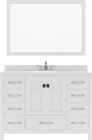 Virtu USA Caroline Avenue 48" Single Bath Vanity with Dazzle White Top and Round Sink with Brushed Nickel Faucet and Mirror - Luxe Bathroom Vanities