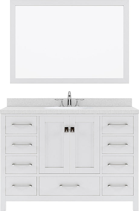 Virtu USA Caroline Avenue 48" Single Bath Vanity with Dazzle White Top and Round Sink with Brushed Nickel Faucet and Mirror - Luxe Bathroom Vanities