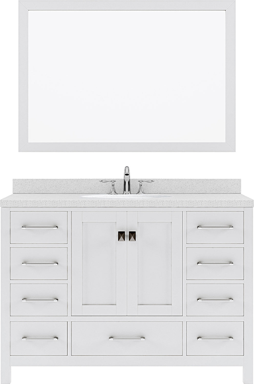 Virtu USA Caroline Avenue 48" Single Bath Vanity in White with White Quartz Top and Round Sink with Polished Chrome Faucet with Matching Mirror - Luxe Bathroom Vanities