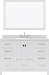 Virtu USA Caroline Avenue 48" Single Bath Vanity in White with White Quartz Top and Round Sink with Polished Chrome Faucet with Matching Mirror - Luxe Bathroom Vanities