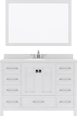 Virtu USA Caroline Avenue 48" Single Bath Vanity in White with White Quartz Top and Round Sink with Polished Chrome Faucet with Matching Mirror - Luxe Bathroom Vanities