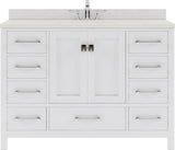 Virtu USA Caroline Avenue 48" Single Bath Vanity with Dazzle White Quartz Top and Round Sink with Polished Chrome Faucet with Matching Mirror