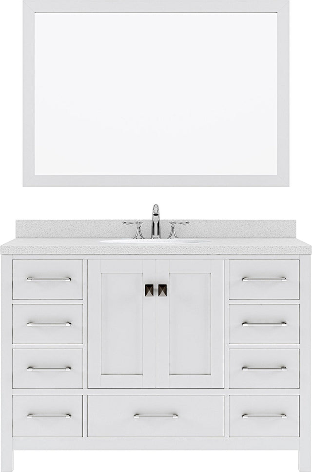 Virtu USA Caroline Avenue 48" Single Bath Vanity with Dazzle White Top and Round Sink with Mirror - Luxe Bathroom Vanities