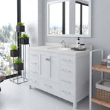 Virtu USA Caroline Avenue 48" Single Bath Vanity with Dazzle White Quartz Top and Round Sink with Polished Chrome Faucet with Matching Mirror