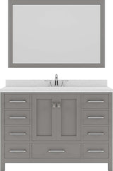 Virtu USA Caroline Avenue 48" Single Bath Vanity in Cashmere Grey with Dazzle White Top and Square Sink with Brushed Nickel Faucet and Mirror - Luxe Bathroom Vanities Luxury Bathroom Fixtures Bathroom Furniture