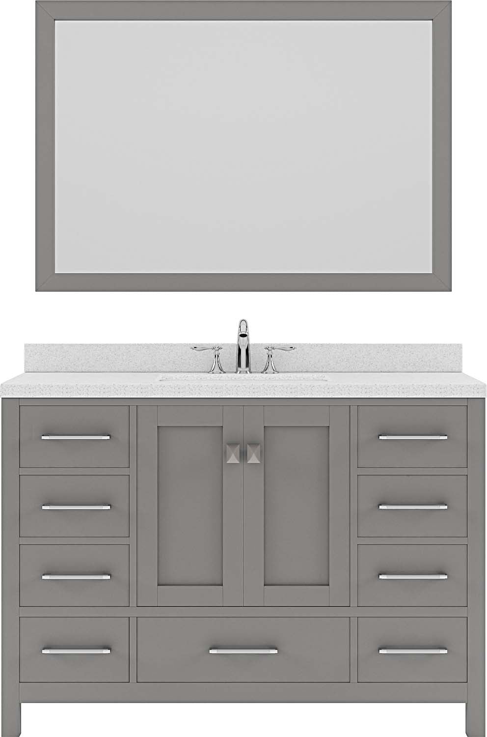 Virtu USA Caroline Avenue 48" Single Bath Vanity with Dazzle White Top and Square Sink with Polished Chrome Faucet and Mirror - Luxe Bathroom Vanities