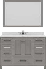 Virtu USA Caroline Avenue 48" Single Bath Vanity with Dazzle White Top and Square Sink with Polished Chrome Faucet and Mirror - Luxe Bathroom Vanities