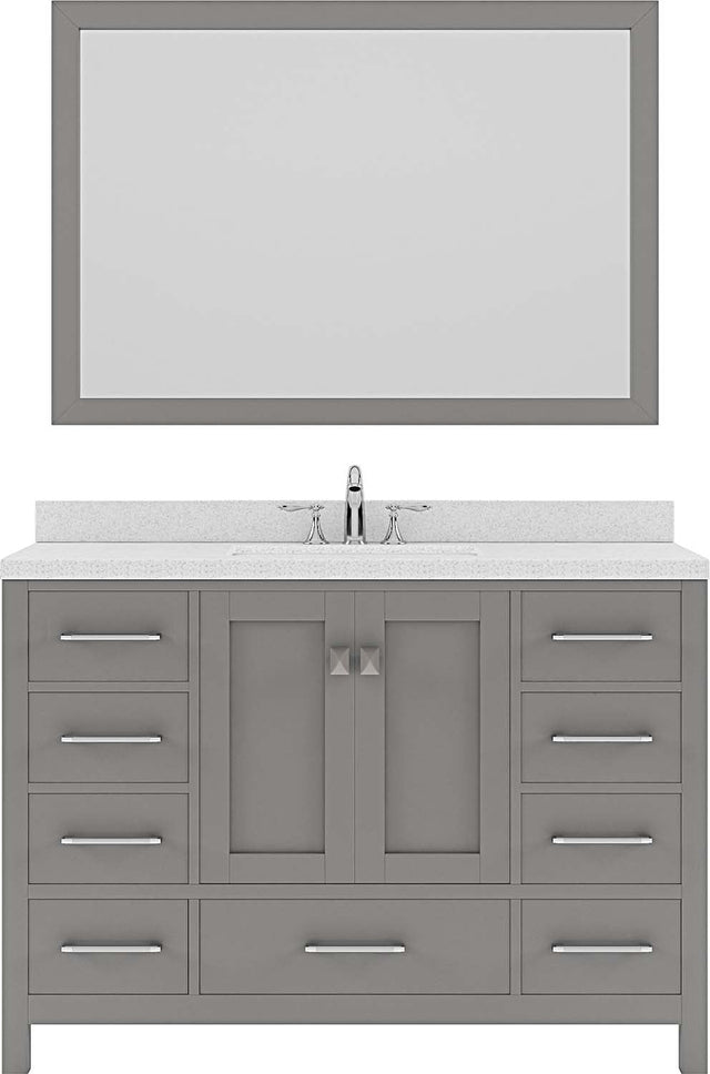 Virtu USA Caroline Avenue 48" Single Bath Vanity with Dazzle White Top and Square Sink with Polished Chrome Faucet and Mirror - Luxe Bathroom Vanities