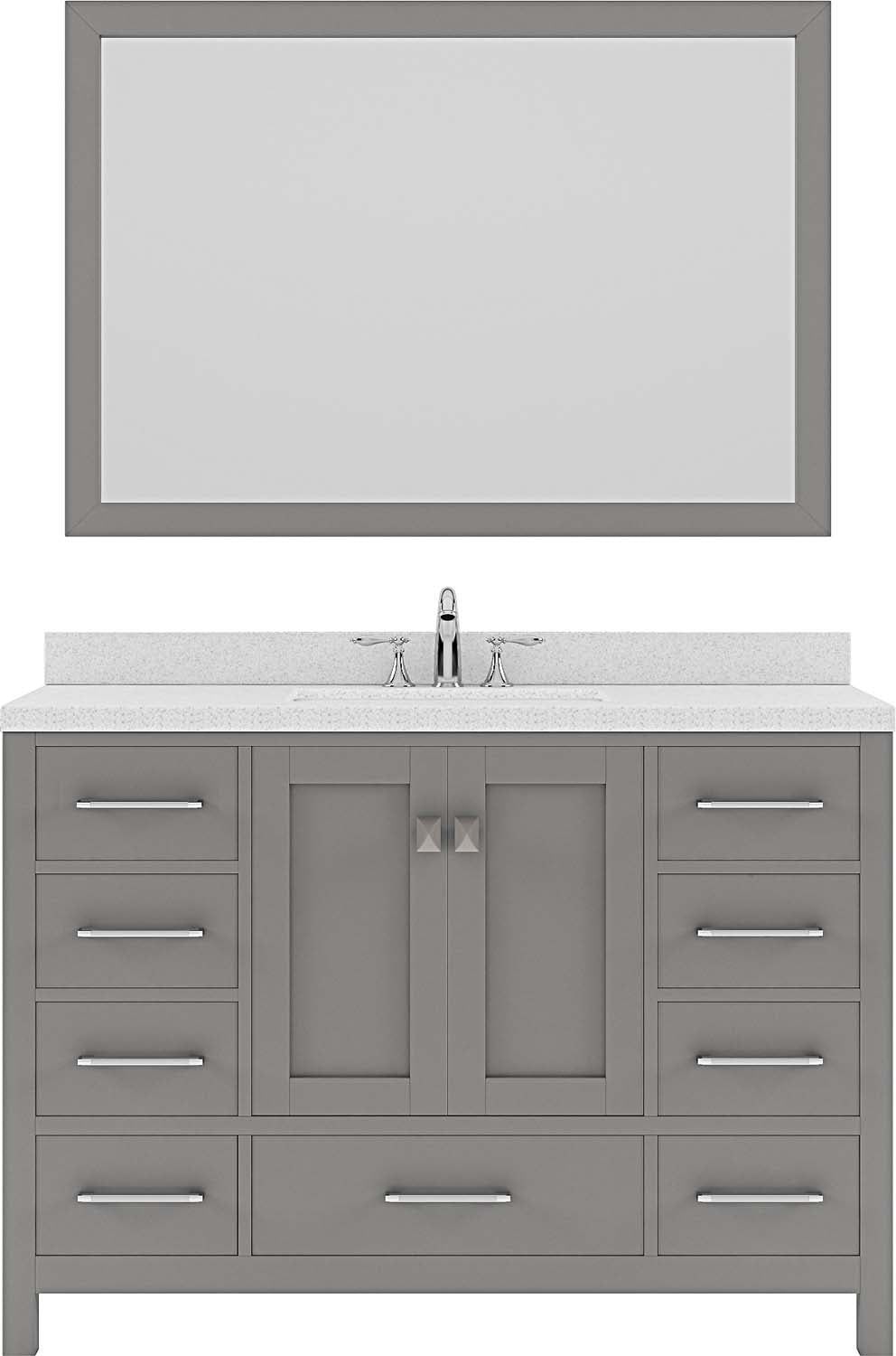 Virtu USA Caroline Avenue 48" Single Bath Vanity in Cashmere Grey with Dazzle White Top and Square Sink with Mirror - Luxe Bathroom Vanities Luxury Bathroom Fixtures Bathroom Furniture