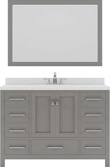 Virtu USA Caroline Avenue 48" Single Bath Vanity in Cashmere Grey with Dazzle White Top and Square Sink with Mirror - Luxe Bathroom Vanities Luxury Bathroom Fixtures Bathroom Furniture