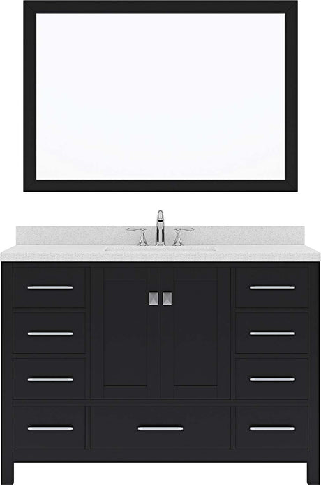 Virtu USA Caroline Avenue 48" Single Bath Vanity in Espresso with Dazzle White Top and Square Sink with Polished Chrome Faucet and Mirror - Luxe Bathroom Vanities Luxury Bathroom Fixtures Bathroom Furniture