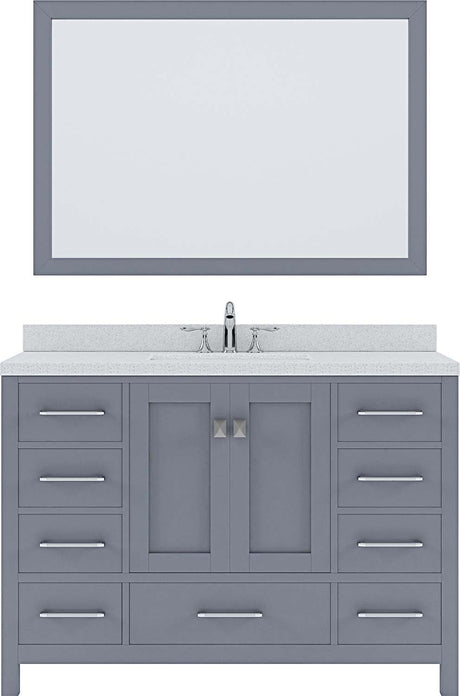 Virtu USA Caroline Avenue 48" Single Bath Vanity with Dazzle White Top and Square Sink with Polished Chrome Faucet and Mirror - Luxe Bathroom Vanities