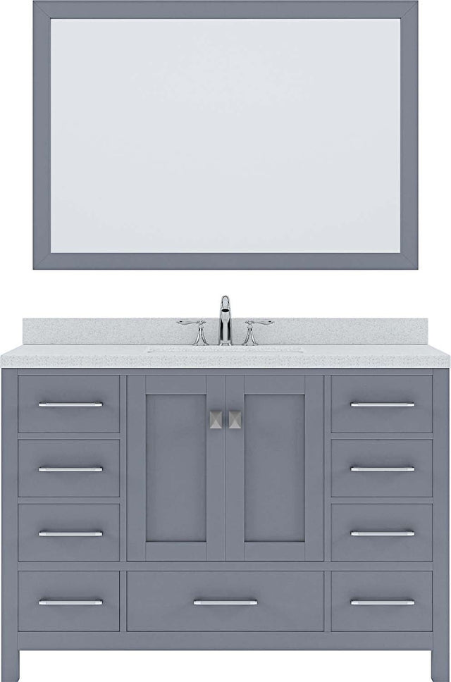 Virtu USA Caroline Avenue 48" Single Bath Vanity with Dazzle White Top and Square Sink with Polished Chrome Faucet and Mirror - Luxe Bathroom Vanities